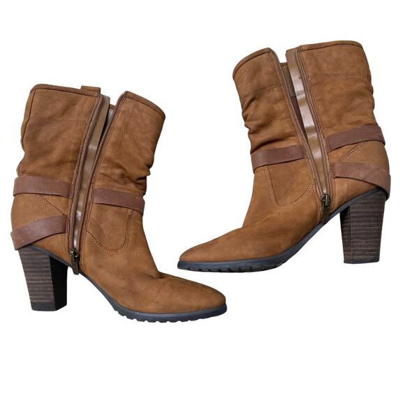 Marc Fisher Famous Brown Leather Slouch Boots 9 Block Heel Western Boho Cowgirl - Picture 7 of 13